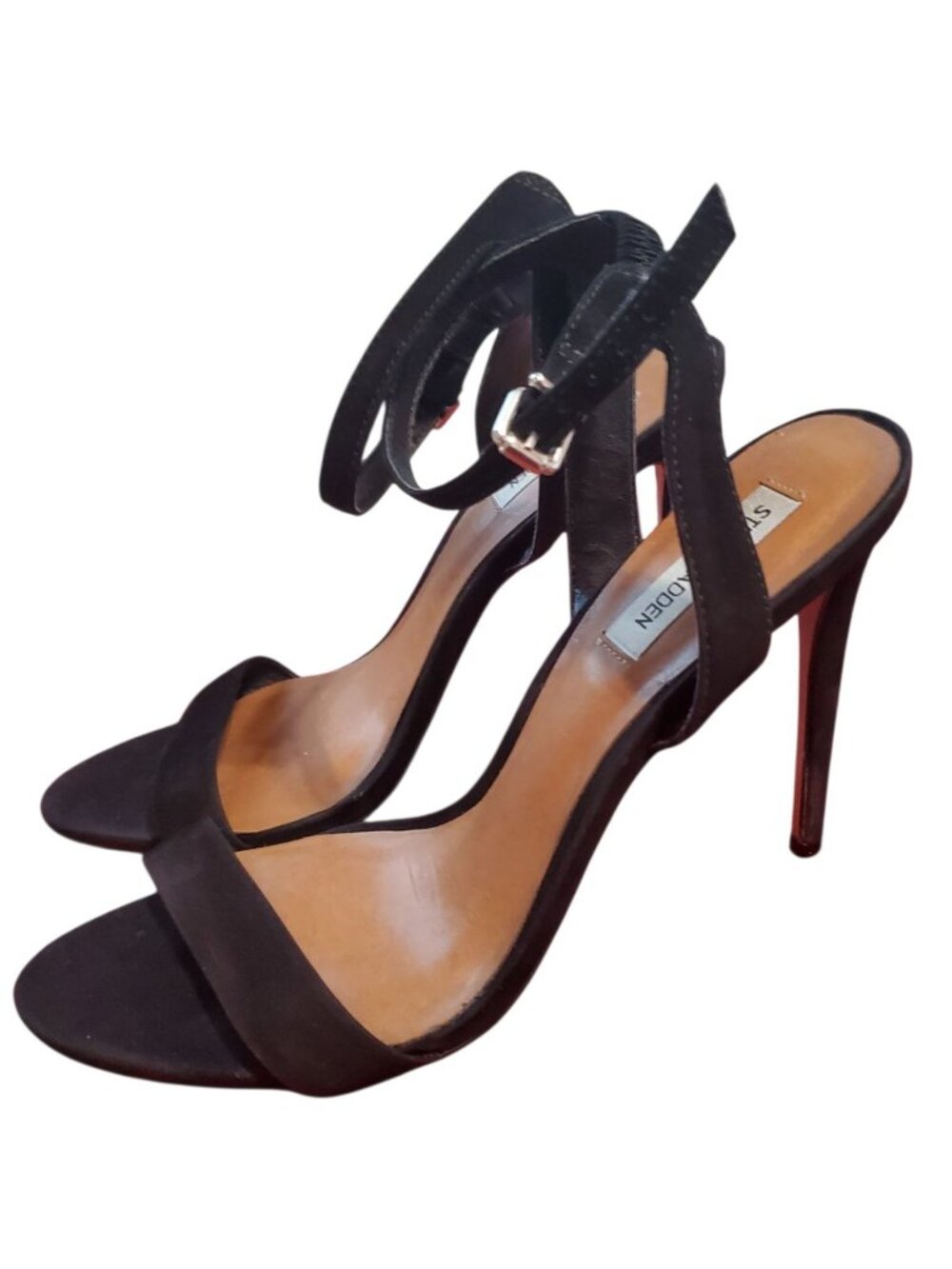 Steve Madden Ankle Strap Stiletto High Heel Suede Sandals Black Size 10M - Picture 11 of 12